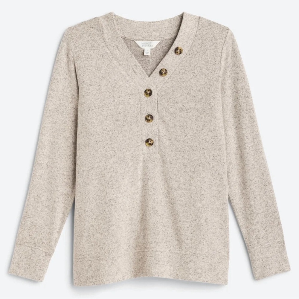 Market & Spruce Joey Henley Cozy Brushed Knit Top